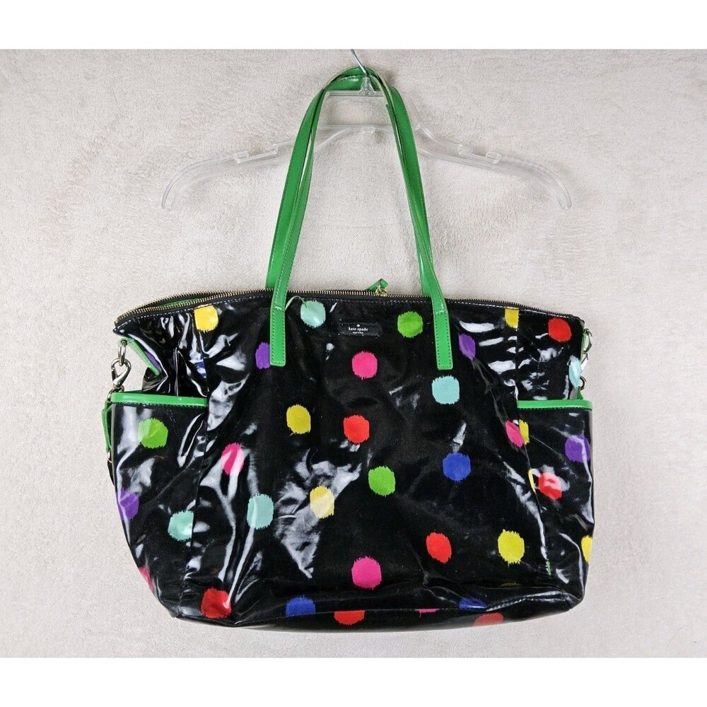 Kate Spade NY Polka Dot Patent Diaper Bag Travel Large Handbag Purse